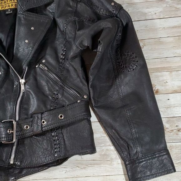 Vintage Leather Protech Cropped Laced Braided Woven Studded Biker Moto Jacket‎ 8 - Picture 4 of 16
